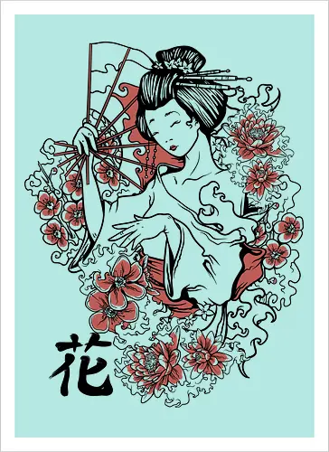 Minimalist Japanese Geisha Floral Silhouette