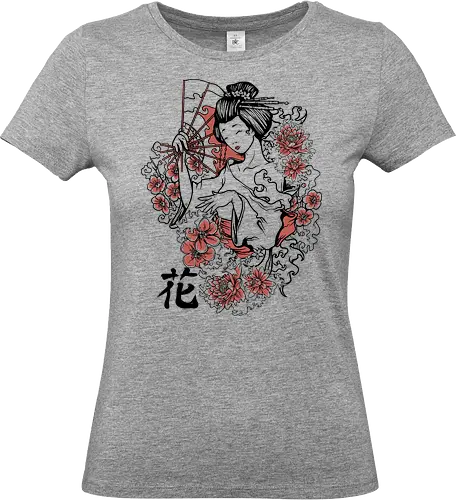 Minimalist Japanese Geisha Floral Silhouette - Geisha, Sakura, Cherry Blossom, Minimalist, Kimono, Japan Art, Oriental, Floral, Zen, Asia, Traditional, Red and Black, Woman Silhouette, Elegant, Culture. - Standard T-Shirt (Frauen)