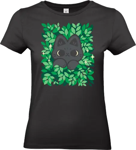 Cute Black Cat Peeking Through Green Leaves - cat in leaves, green leaves, cute black cat, peeking, foliage, hidden, forest, love, spring, camouflage, plant, adorable cat, nature, animal, xmorfina - Standard T-Shirt (Frauen)
