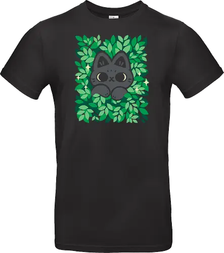 Cute Black Cat Peeking Through Green Leaves