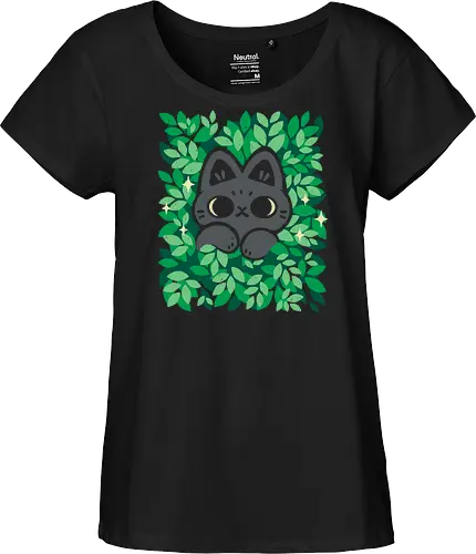 Cute Black Cat Peeking Through Green Leaves