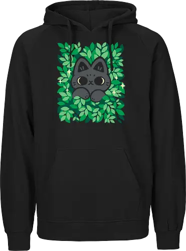 Cute Black Cat Peeking Through Green Leaves