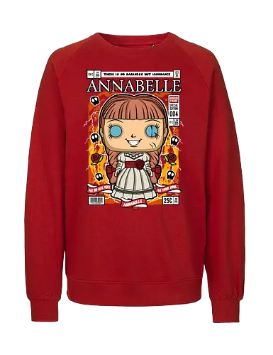 Annabelle – Pop Style Horror - annabelle, horror doll, creepy doll, funko style, chibi horror, kawaii spooky, horror movie, haunted doll, pop figure style, scary cute, horror art, spooky aesthetic, collectible style, cute horror, anime style - Fairtrade Sweatshirt