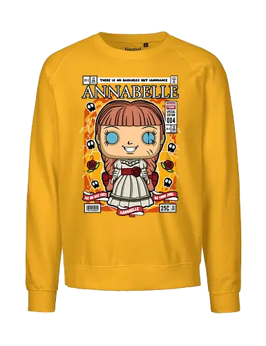 Annabelle – Pop Style Horror - annabelle, horror doll, creepy doll, funko style, chibi horror, kawaii spooky, horror movie, haunted doll, pop figure style, scary cute, horror art, spooky aesthetic, collectible style, cute horror, anime style - Fairtrade Sweatshirt