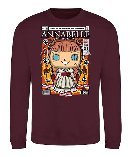 Annabelle – Pop Style Horror - annabelle, horror doll, creepy doll, funko style, chibi horror, kawaii spooky, horror movie, haunted doll, pop figure style, scary cute, horror art, spooky aesthetic, collectible style, cute horror, anime style - Sweatshirt