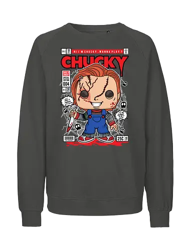 Chucky – Killer Doll - chucky, horror doll, killer doll, childs play, horror movie, funko style, chibi horror, creepy cute, spooky doll, pop figure style, horror icon, collectible design, scary cute, slasher character, stylized horror - Fairtrade Sweatshirt