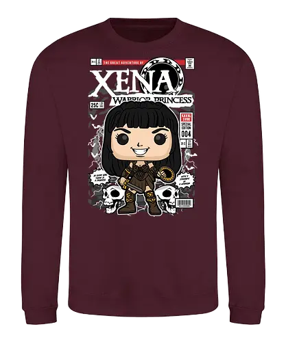 Xena – Warrior Princess - xena warrior princess, xena, fantasy warrior, tv series, strong female hero, funko style, chibi warrior, pop figure style, stylized character, collectible design, battle heroine, sword warrior, retro tv, heroic aesthetic, cute stylized - Sweatshirt