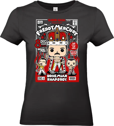 Freddie Mercury – Radio Gaga - freddie mercury, queen band, radio gaga, music legend, rock icon, singer performer, funko style, chibi singer, pop figure style, stylized musician, collectible design, concert vibe, retro music, iconic pose, cute stylized - Standard T-Shirt (Frauen)