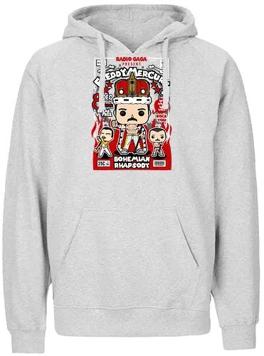 Freddie Mercury – Radio Gaga - freddie mercury, queen band, radio gaga, music legend, rock icon, singer performer, funko style, chibi singer, pop figure style, stylized musician, collectible design, concert vibe, retro music, iconic pose, cute stylized - Fairtrade Hoodie