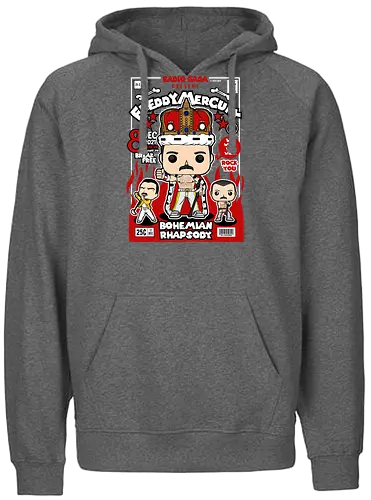 Freddie Mercury – Radio Gaga - freddie mercury, queen band, radio gaga, music legend, rock icon, singer performer, funko style, chibi singer, pop figure style, stylized musician, collectible design, concert vibe, retro music, iconic pose, cute stylized - Fairtrade Hoodie