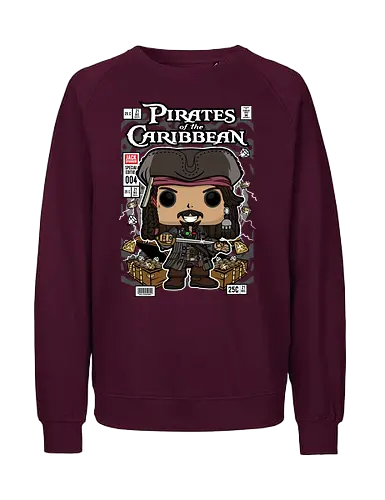 Jack Sparrow – Pirate Captain - jack sparrow, pirates of the caribbean, pirate captain, movie character, adventure film, funko style, chibi pirate, pop figure style, stylized character, collectible design, pirate aesthetic, ocean adventure, cinematic icon, cute stylized, pirate life - Fairtrade Sweatshirt