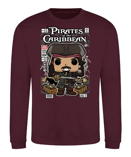 Jack Sparrow – Pirate Captain - jack sparrow, pirates of the caribbean, pirate captain, movie character, adventure film, funko style, chibi pirate, pop figure style, stylized character, collectible design, pirate aesthetic, ocean adventure, cinematic icon, cute stylized, pirate life - Sweatshirt