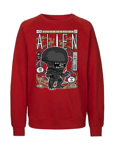 Alien – Xenomorph Creature - alien movie, xenomorph, sci fi horror, space creature, horror film, extraterrestrial, funko style, chibi alien, pop figure style, stylized monster, collectible design, sci fi aesthetic, dark creature, space horror, cute creepy - Fairtrade Sweatshirt