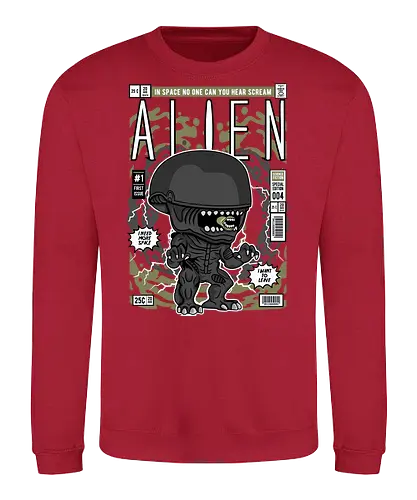 Alien – Xenomorph Creature - alien movie, xenomorph, sci fi horror, space creature, horror film, extraterrestrial, funko style, chibi alien, pop figure style, stylized monster, collectible design, sci fi aesthetic, dark creature, space horror, cute creepy - Sweatshirt