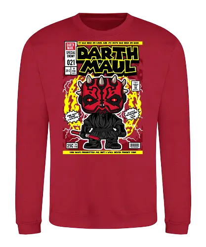 Darth Maul – Sith Warrior - Space Opera, double lightsaber, dark side, sci fi saga, funko style, chibi sith, pop figure style, stylized character, collectible design, villain icon, galaxy battle, force user, cute stylized - Sweatshirt