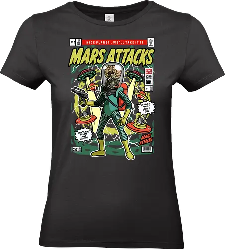 Mars Attacks – Alien Invader - mars attacks, alien invaders, sci fi comedy, retro aliens, cult movie, space invasion, funko style, chibi alien, pop figure style, stylized character, collectible design, retro sci fi, funny alien, space aesthetic, cute weird - Standard T-Shirt (Frauen)