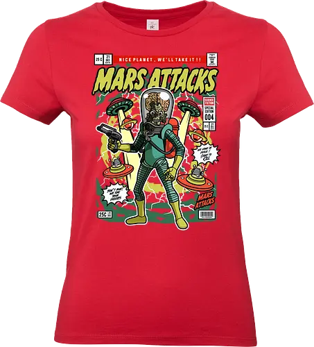 Mars Attacks – Alien Invader - mars attacks, alien invaders, sci fi comedy, retro aliens, cult movie, space invasion, funko style, chibi alien, pop figure style, stylized character, collectible design, retro sci fi, funny alien, space aesthetic, cute weird - Standard T-Shirt (Frauen)