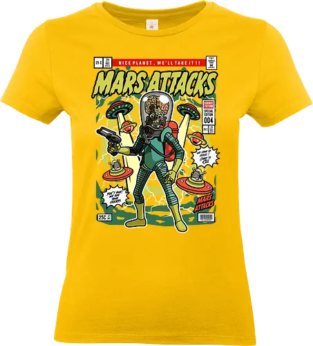 Mars Attacks – Alien Invader - mars attacks, alien invaders, sci fi comedy, retro aliens, cult movie, space invasion, funko style, chibi alien, pop figure style, stylized character, collectible design, retro sci fi, funny alien, space aesthetic, cute weird - Standard T-Shirt (Frauen)