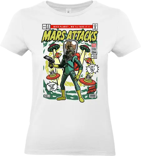 Mars Attacks – Alien Invader - mars attacks, alien invaders, sci fi comedy, retro aliens, cult movie, space invasion, funko style, chibi alien, pop figure style, stylized character, collectible design, retro sci fi, funny alien, space aesthetic, cute weird - Standard T-Shirt (Frauen)