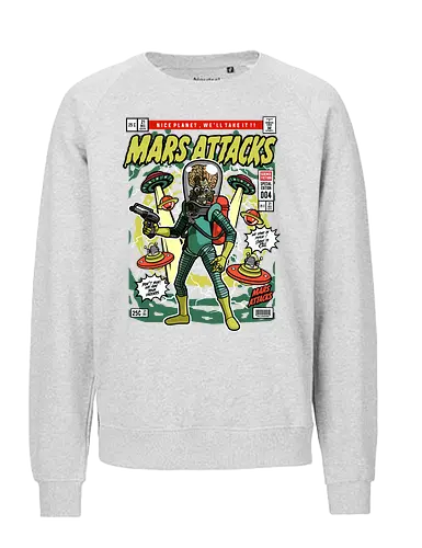 Mars Attacks – Alien Invader - mars attacks, alien invaders, sci fi comedy, retro aliens, cult movie, space invasion, funko style, chibi alien, pop figure style, stylized character, collectible design, retro sci fi, funny alien, space aesthetic, cute weird - Fairtrade Sweatshirt