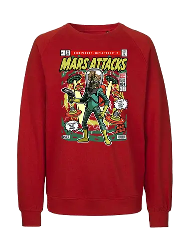 Mars Attacks – Alien Invader - mars attacks, alien invaders, sci fi comedy, retro aliens, cult movie, space invasion, funko style, chibi alien, pop figure style, stylized character, collectible design, retro sci fi, funny alien, space aesthetic, cute weird - Fairtrade Sweatshirt