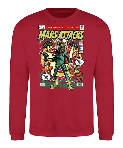 Mars Attacks – Alien Invader - mars attacks, alien invaders, sci fi comedy, retro aliens, cult movie, space invasion, funko style, chibi alien, pop figure style, stylized character, collectible design, retro sci fi, funny alien, space aesthetic, cute weird - Sweatshirt
