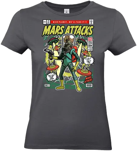 Mars Attacks – Alien Invader - mars attacks, alien invaders, sci fi comedy, retro aliens, cult movie, space invasion, funko style, chibi alien, pop figure style, stylized character, collectible design, retro sci fi, funny alien, space aesthetic, cute weird - Standard T-Shirt (Frauen)