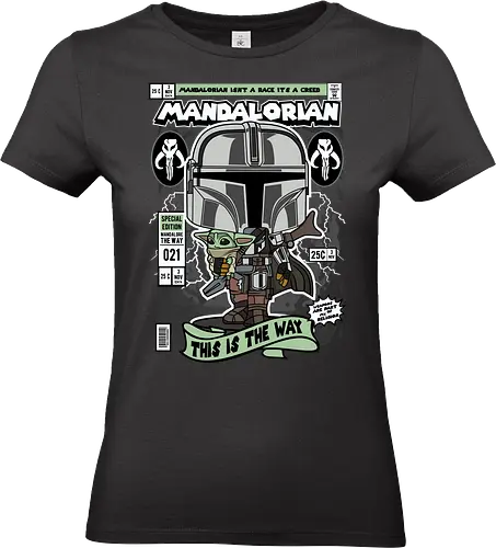 The Bounty Hunter - Space Opera, bounty hunter, beskar armor, grogu series, sci fi series, funko style, chibi warrior, pop figure style, stylized character, collectible design, galaxy hunter, space western, cute stylized - Standard T-Shirt (Frauen)