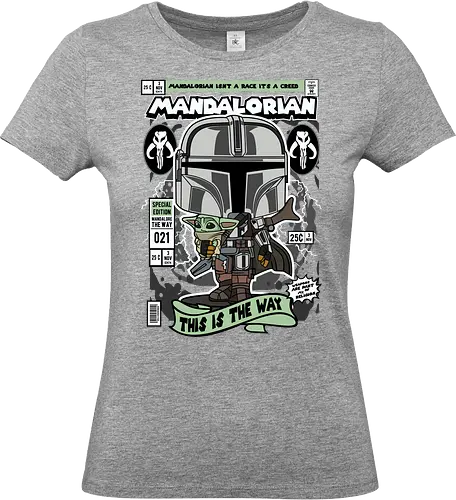 The Bounty Hunter - Space Opera, bounty hunter, beskar armor, grogu series, sci fi series, funko style, chibi warrior, pop figure style, stylized character, collectible design, galaxy hunter, space western, cute stylized - Standard T-Shirt (Frauen)