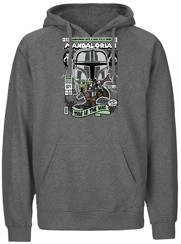 The Bounty Hunter - Space Opera, bounty hunter, beskar armor, grogu series, sci fi series, funko style, chibi warrior, pop figure style, stylized character, collectible design, galaxy hunter, space western, cute stylized - Fairtrade Hoodie