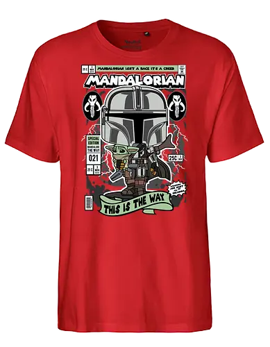 The Bounty Hunter - Space Opera, bounty hunter, beskar armor, grogu series, sci fi series, funko style, chibi warrior, pop figure style, stylized character, collectible design, galaxy hunter, space western, cute stylized - Fairtrade T-Shirt