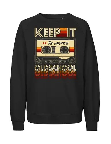 Keep it Old School - Rewind The Happiness Mixtape - music, 80s, 90s, audio cassette, cassette, cassette tape, metal, mixtape, music lover, musician, nostalgia, old school, retro, rock, vintage - Fairtrade Sweatshirt