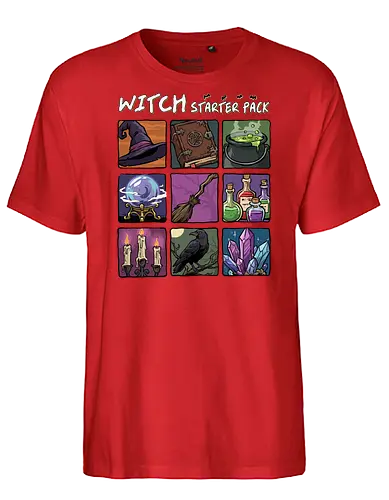 Witch Starter Pack - witch, broom, dark, emo, evil, fantasy, goth, gothic, halloween, hex, magic, pack, witchcraft, witchy, wizard - Fairtrade T-Shirt
