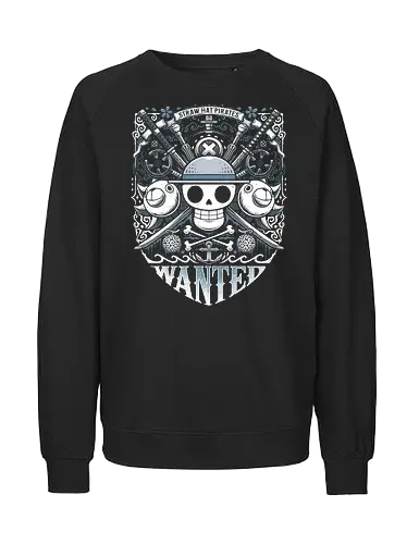 Wanted Pirates - anime, manga, tv series, sea, pirate, pirates, skull, katanas, swords, boat, treasure, fruit, vintage, marine, navy - Fairtrade Sweatshirt
