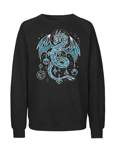 Frozen Dice Dragon - blue dragon, frozen, d20, dice, geeky, nerdy, tabletop, rpg, gaming, gamer, fantasy, geometric, dungeon master, dm, roleplay - Fairtrade Sweatshirt