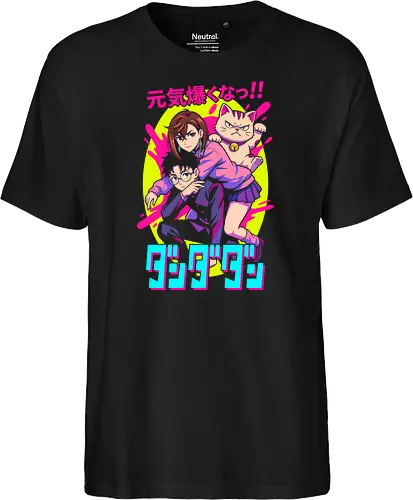 Dan Manga Graphic - Ken Takakura, Momo Ayase, Turbo Granny Cat, Shonen Jump Art, Occult Anime Tee, Spiritual Battle Graphic, Japanese Manga Shirt, Neon Cyberpunk Aesthetic, Japanese Text Print, Katakana Kanji Art, Okarun, Grumpy Cat Print, Anime Streetwear, Otaku Apparel, Pop Culture Graphic, Collectible Manga Shirt, Characters - Fairtrade T-Shirt
