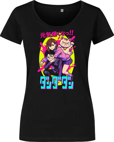 Dan Manga Graphic - Ken Takakura, Momo Ayase, Turbo Granny Cat, Shonen Jump Art, Occult Anime Tee, Spiritual Battle Graphic, Japanese Manga Shirt, Neon Cyberpunk Aesthetic, Japanese Text Print, Katakana Kanji Art, Okarun, Grumpy Cat Print, Anime Streetwear, Otaku Apparel, Pop Culture Graphic, Collectible Manga Shirt, Characters - Damen T-Shirt