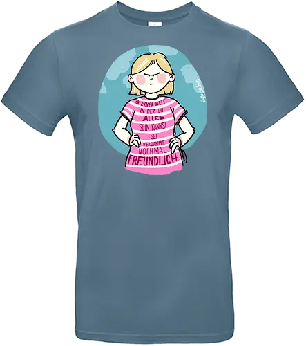 In einer Welt in der du alles sein kannst... - Ringelpullisprüche, Ringeldinger, streifenweise, Spruch, Weisheit, Motivation, Ringelpulli, SprücheShirt, Cartoon Illustration, Statement, Handgezeichnet, Humor, Selbstironie, Streifenpulli, Spruchshirt, deutsch - Standard T-Shirt
