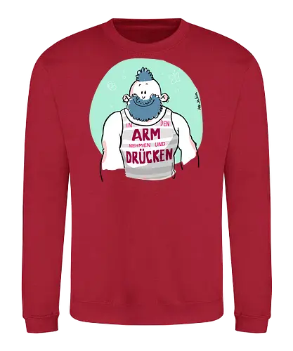 ...ARM...DRÜCKEN... - Ringelpullisprüche, Ringeldinger, streifenweise, Spruch, Weisheit, Bär, Motivation, Ringelpulli, SprücheShirt, Cartoon Illustration, Statement, Handgezeichnet, Humor, Selbstironie, Streifenpulli, Spruchshirt, deutsch - Sweatshirt