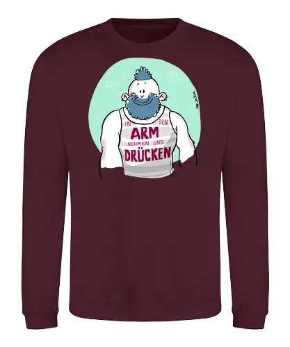 ...ARM...DRÜCKEN... - Ringelpullisprüche, Ringeldinger, streifenweise, Spruch, Weisheit, Bär, Motivation, Ringelpulli, SprücheShirt, Cartoon Illustration, Statement, Handgezeichnet, Humor, Selbstironie, Streifenpulli, Spruchshirt, deutsch - Sweatshirt