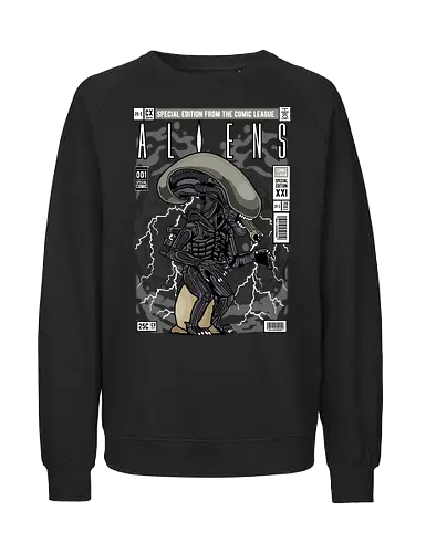 Alien – Xenomorph Terror - alien movie, xenomorph, sci fi horror, space creature, horror film, extraterrestrial, funko style, chibi alien, pop figure style, stylized monster, collectible design, sci fi aesthetic, dark creature, space horror, creepy cute - Fairtrade Sweatshirt