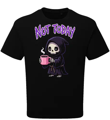 "Not Today" Pixel Art Grim Reaper - Cute Coffee Skeleton Tee
