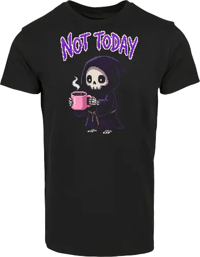"Not Today" Pixel Art Grim Reaper - Cute Coffee Skeleton Tee