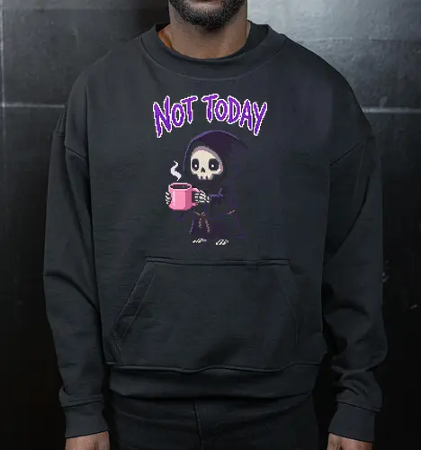 "Not Today" Pixel Art Grim Reaper - Cute Coffee Skeleton Tee