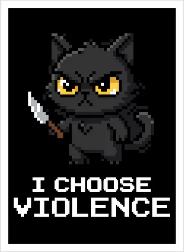 Mad Black Cat with Knife - Retro Pixel Art Horror Kitty