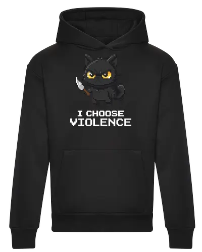 Mad Black Cat with Knife - Retro Pixel Art Horror Kitty