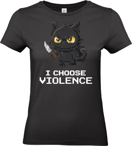 Mad Black Cat with Knife - Retro Pixel Art Horror Kitty - pixel art, black cat, angry cat, cat with knife, stab cat, 8-bit, retro gaming, funny cat, dark humor, edgy cat, kawaii goth, spooky cat, kitty with dagger, void cat, cat lover gift, sarcastic shirt, retro pixel art, grumpy cat, cat humor, 90s aesthetic, tiny knife cat - Standard T-Shirt (Frauen)
