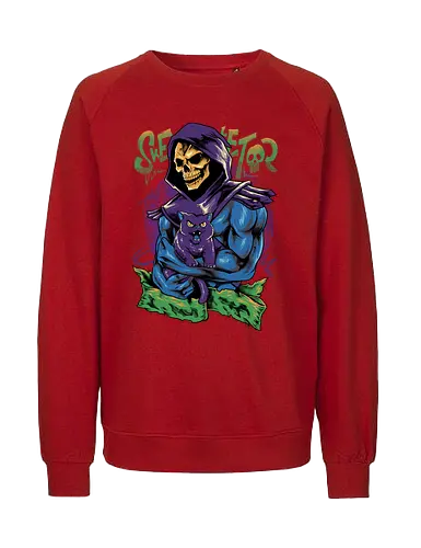 skull love cat  - master, skeletor, skeleton, skull, vintage, classic, cat, kitty, cat lover, pet, animal, movie, cartoon, 80s, 90s, popart - Fairtrade Sweatshirt