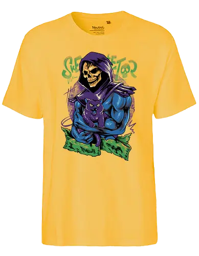 skull love cat  - master, skeletor, skeleton, skull, vintage, classic, cat, kitty, cat lover, pet, animal, movie, cartoon, 80s, 90s, popart - Fairtrade T-Shirt