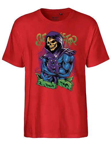 skull love cat  - master, skeletor, skeleton, skull, vintage, classic, cat, kitty, cat lover, pet, animal, movie, cartoon, 80s, 90s, popart - Fairtrade T-Shirt
